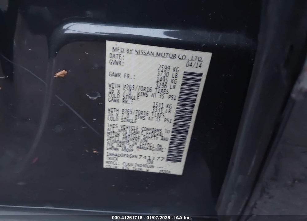 2014 NISSAN FRONTIER SV VIN: 1N6AD0ER6EN741177