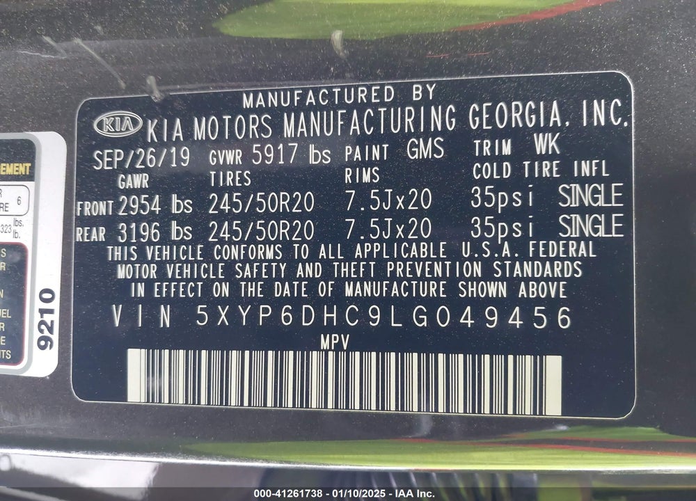 2020 KIA TELLURIDE S VIN: 5XYP6DHC9LG049456