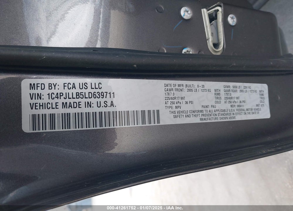 2020 JEEP CHEROKEE LATITUDE PLUS FWD VIN: 1C4PJLLB5LD639711