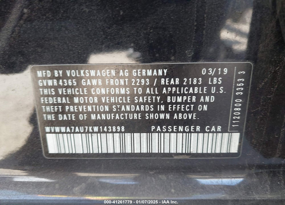 2019 VOLKSWAGEN GOLF R 2.0T W/DCC NAVIGATION VIN: WVWWA7AU7KW143898