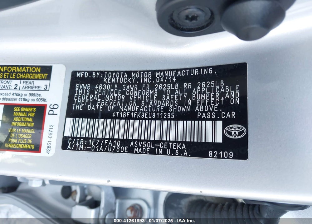 2014 TOYOTA CAMRY VIN: 4T1BF1FK9EU811295