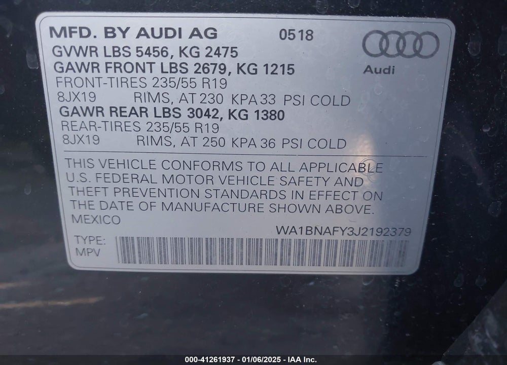 2018 AUDI Q5 VIN: WA1BNAFY3J2192379