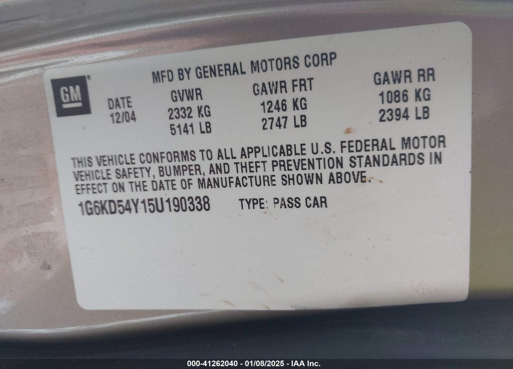 2005 CADILLAC DEVILLE LIVERY VIN: 1G6KD54Y15U190338