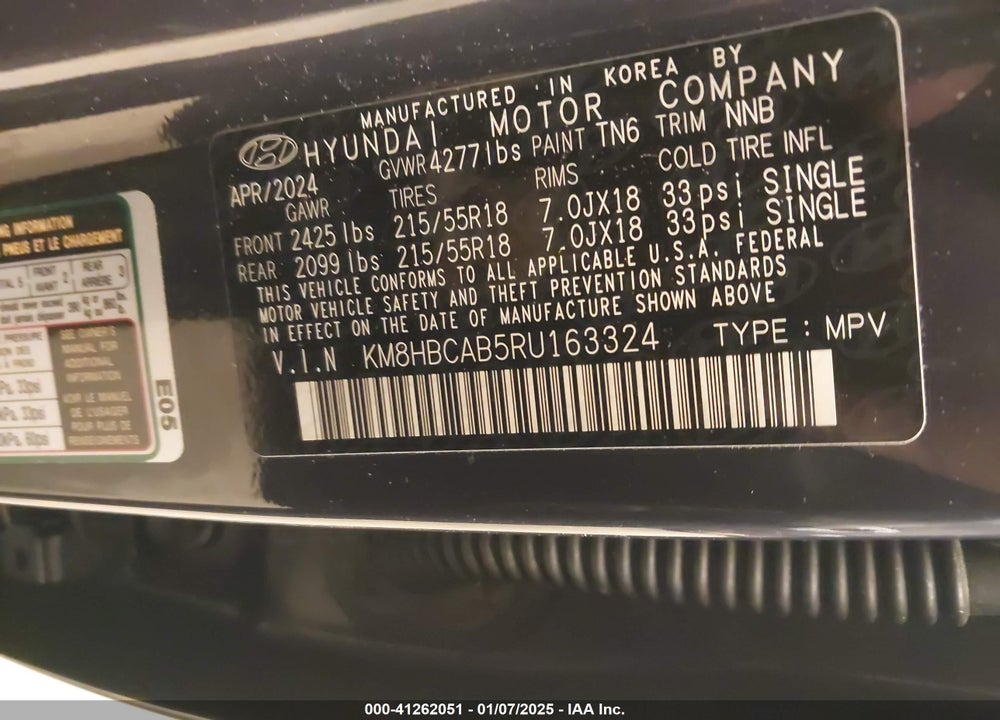 2024 HYUNDAI KONA SEL VIN: KM8HBCAB5RU163324