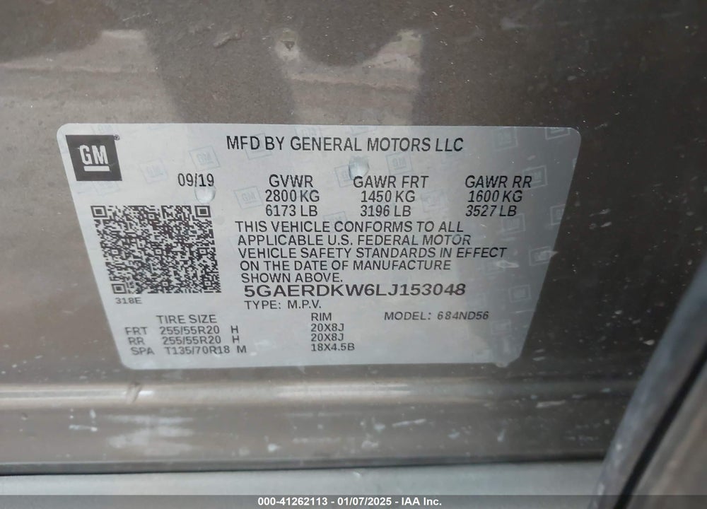 2020 BUICK ENCLAVE FWD AVENIR VIN: 5GAERDKW6LJ153048