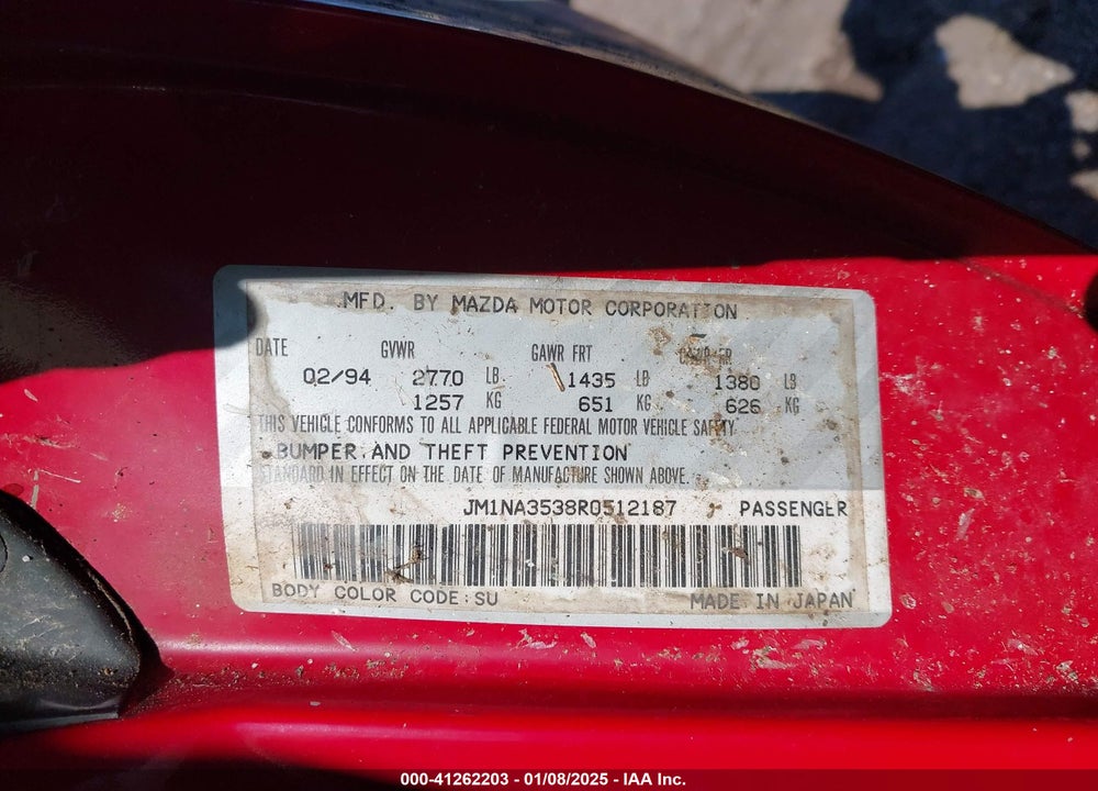 1994 MAZDA MX-5 MIATA VIN: JM1NA3538R0512187
