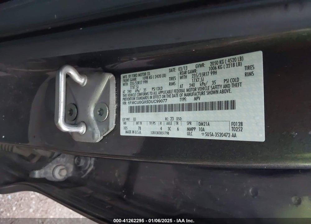 2013 FORD ESCAPE SE VIN: 1FMCU0GX5DUC99077
