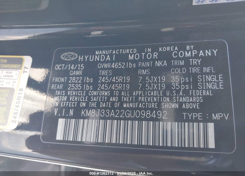 2016 HYUNDAI TUCSON SPORT VIN: KM8J33A22GU098492