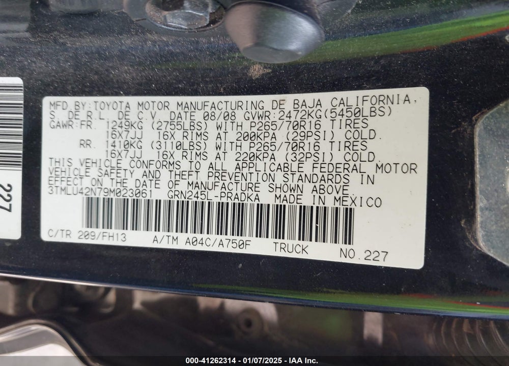 2009 TOYOTA TACOMA DOUBLE CAB VIN: 3TMLU42N79M023061
