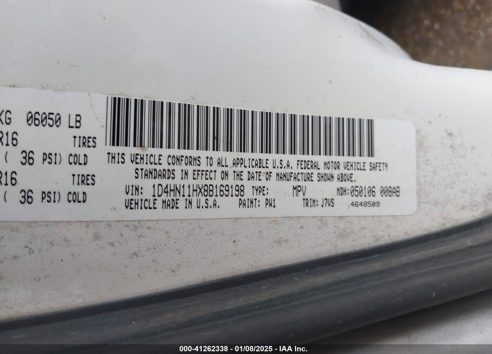 2008 DODGE GRAND CARAVAN CV VIN: 1D4HN11HX8B169198
