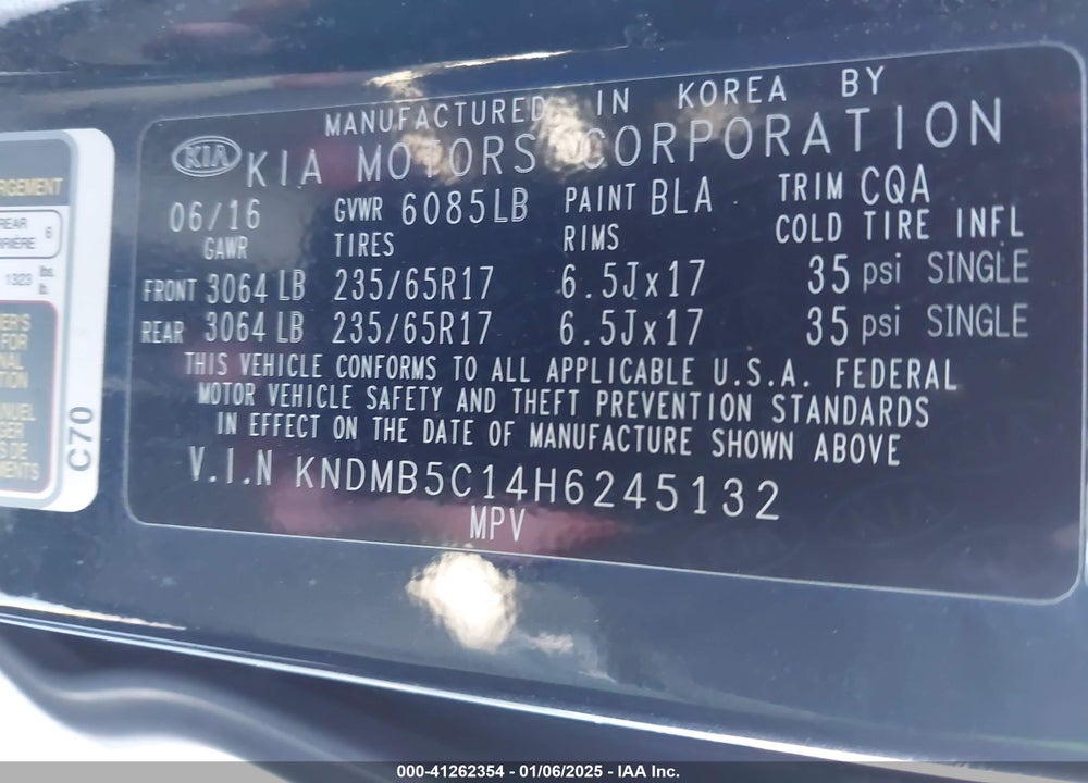 2017 KIA SEDONA LX VIN: KNDMB5C14H6245132
