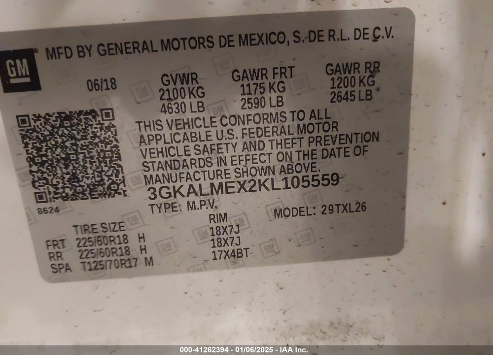 2019 GMC TERRAIN SLE VIN: 3GKALMEX2KL105559