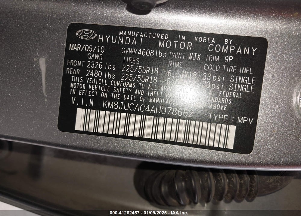 2010 HYUNDAI TUCSON LIMITED VIN: KM8JUCAC4AU078662