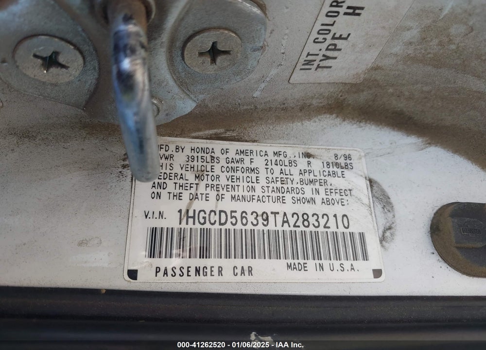 1996 HONDA ACCORD LX/EX VIN: 1HGCD5639TA283210