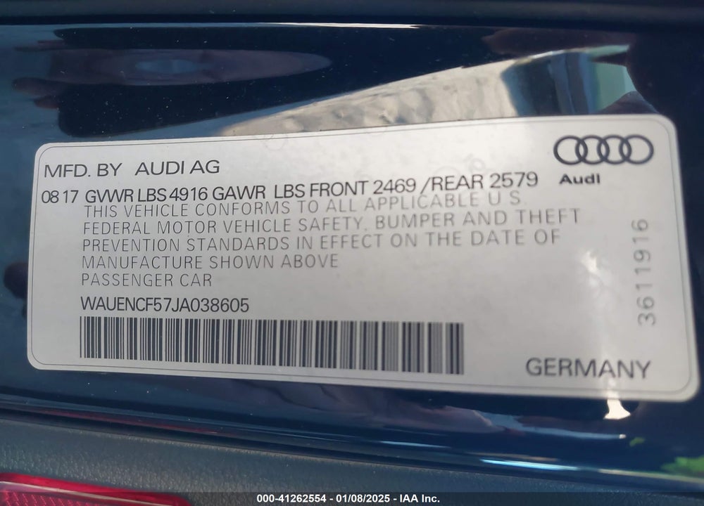 2018 AUDI A5 VIN: WAUENCF57JA038605