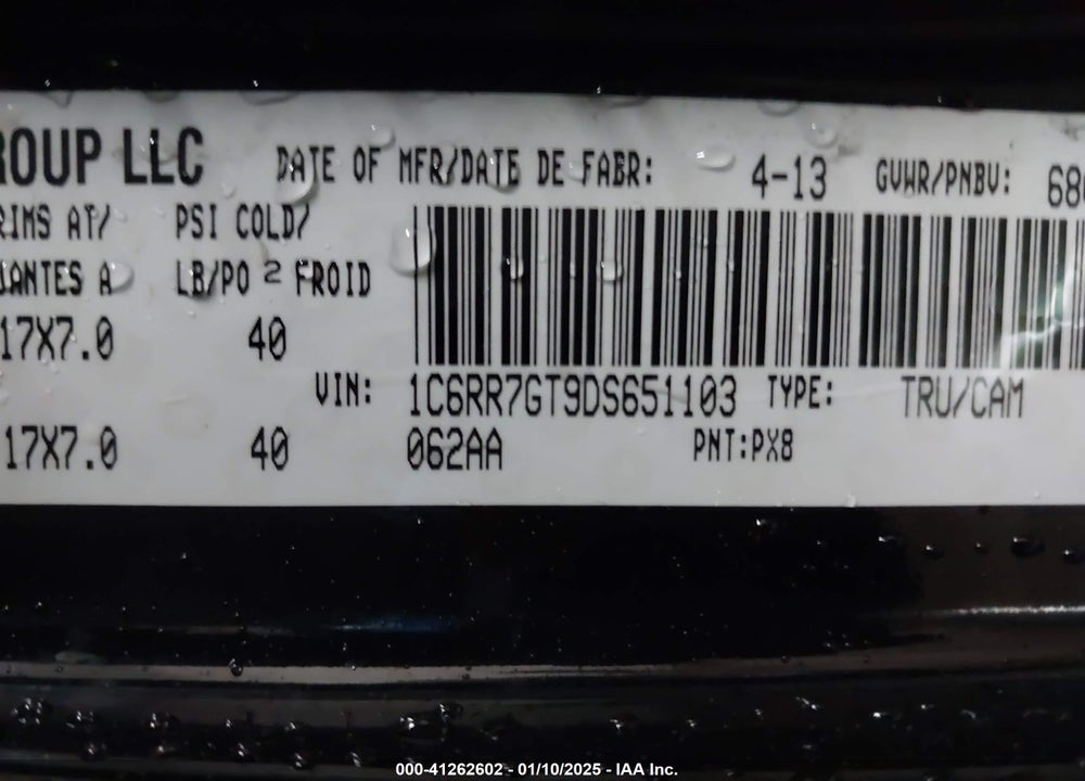2013 RAM 1500 SLT VIN: 1C6RR7GT9DS651103
