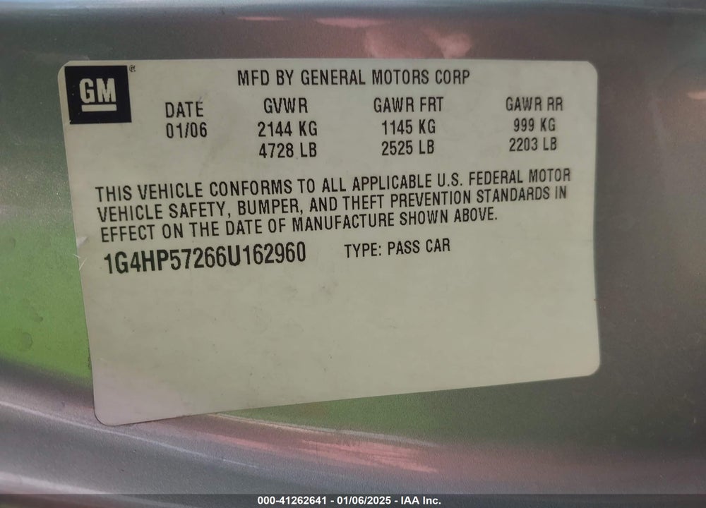 2006 BUICK LUCERNE CX VIN: 1G4HP57266U162960