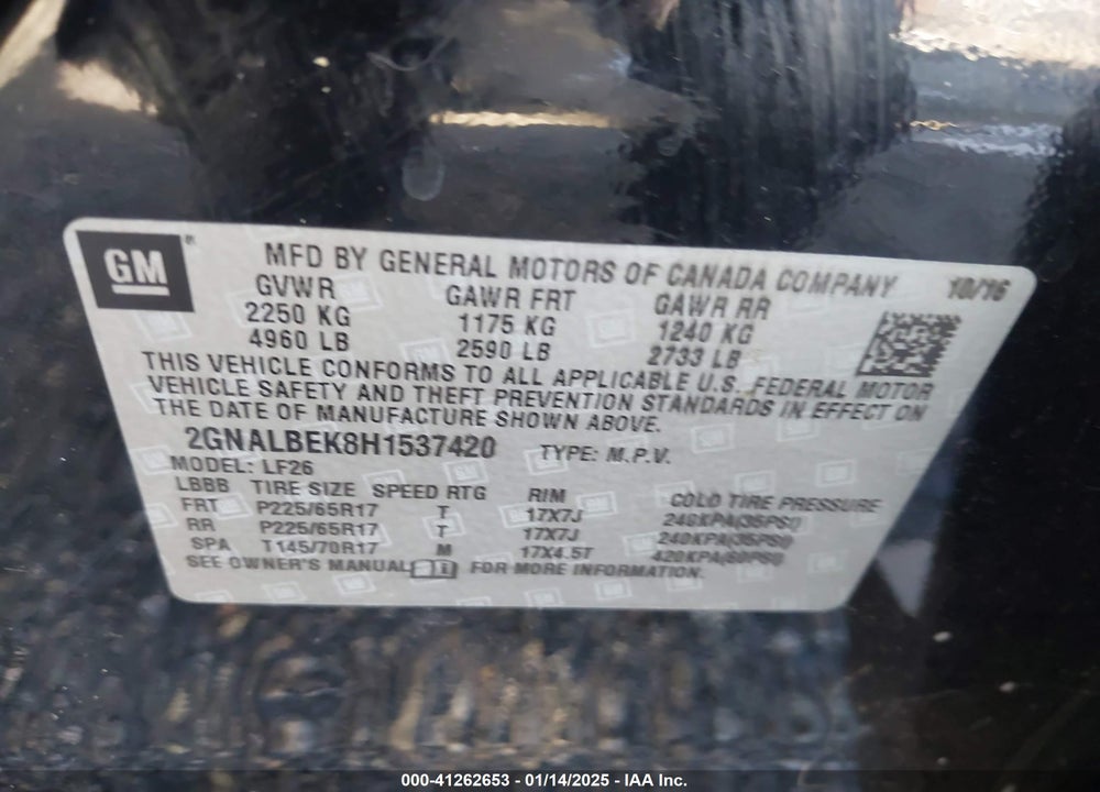 2017 CHEVROLET EQUINOX LS VIN: 2GNALBEK8H1537420
