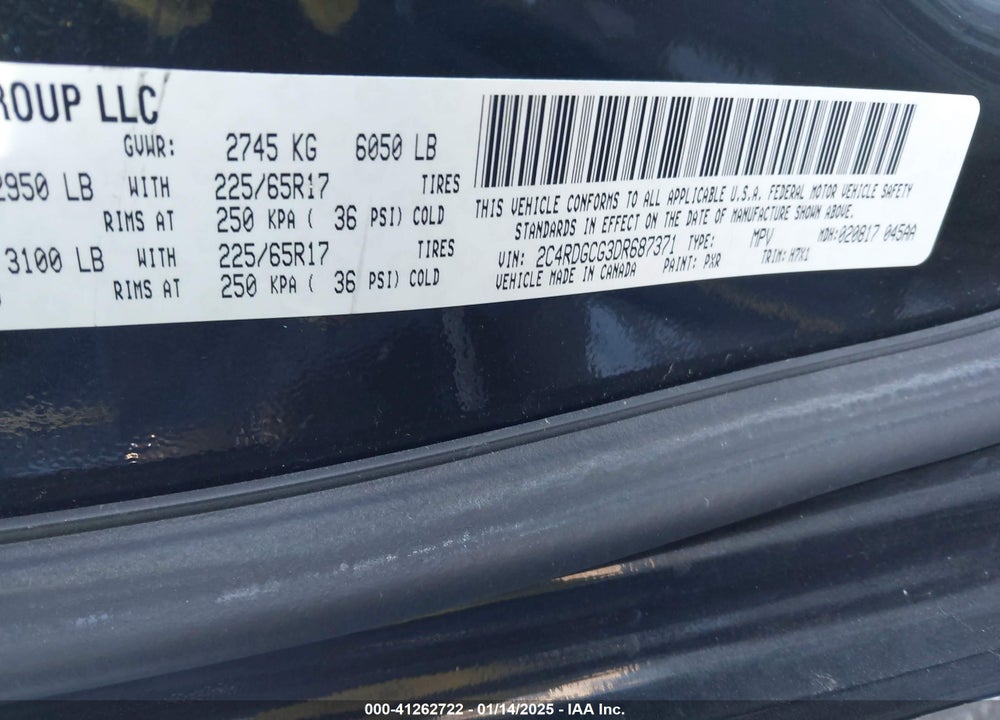 2013 DODGE GRAND CARAVAN SXT VIN: 2C4RDGCG3DR687371