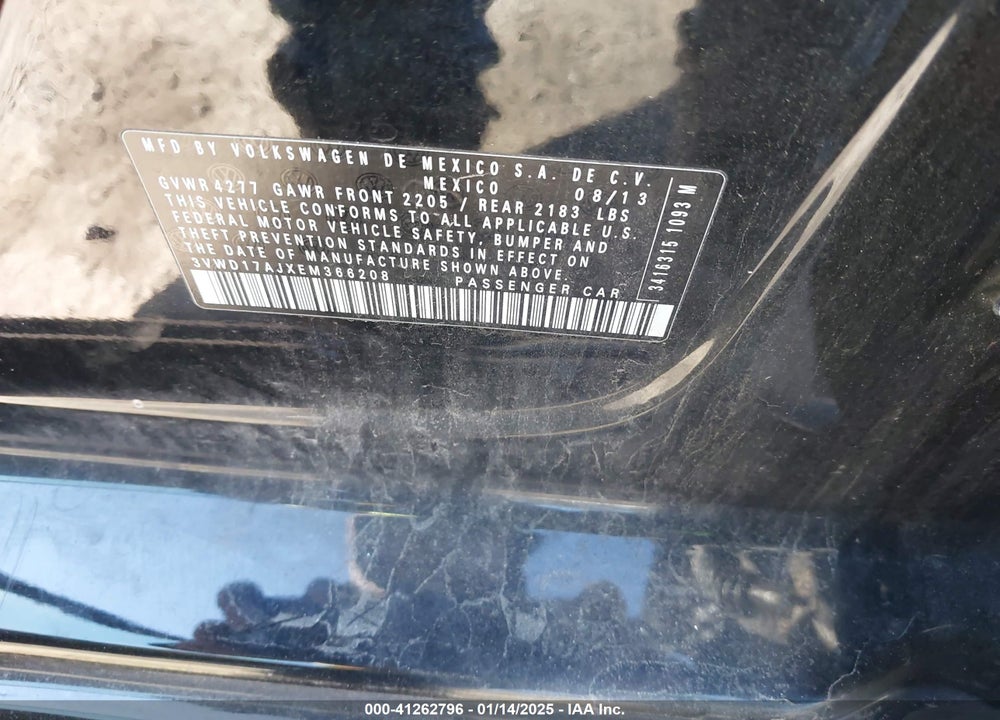 2014 VOLKSWAGEN JETTA VIN: 3VWD17AJXEM366208