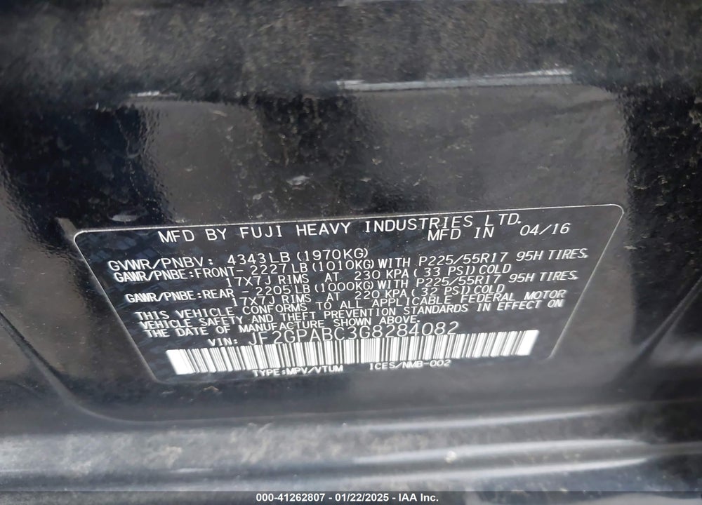 2016 SUBARU CROSSTREK PREMIUM VIN: JF2GPABC3G8284082