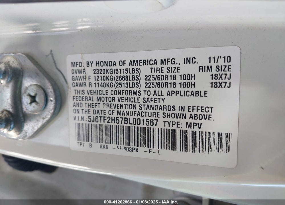 2011 HONDA ACCORD CROSSTOUR EX-L VIN: 5J6TF2H57BL001567