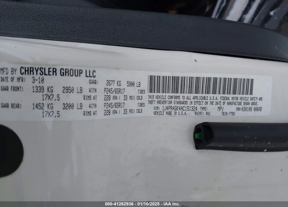2010 JEEP GRAND CHEROKEE LAREDO VIN: 1J4PR4GK4AC151324