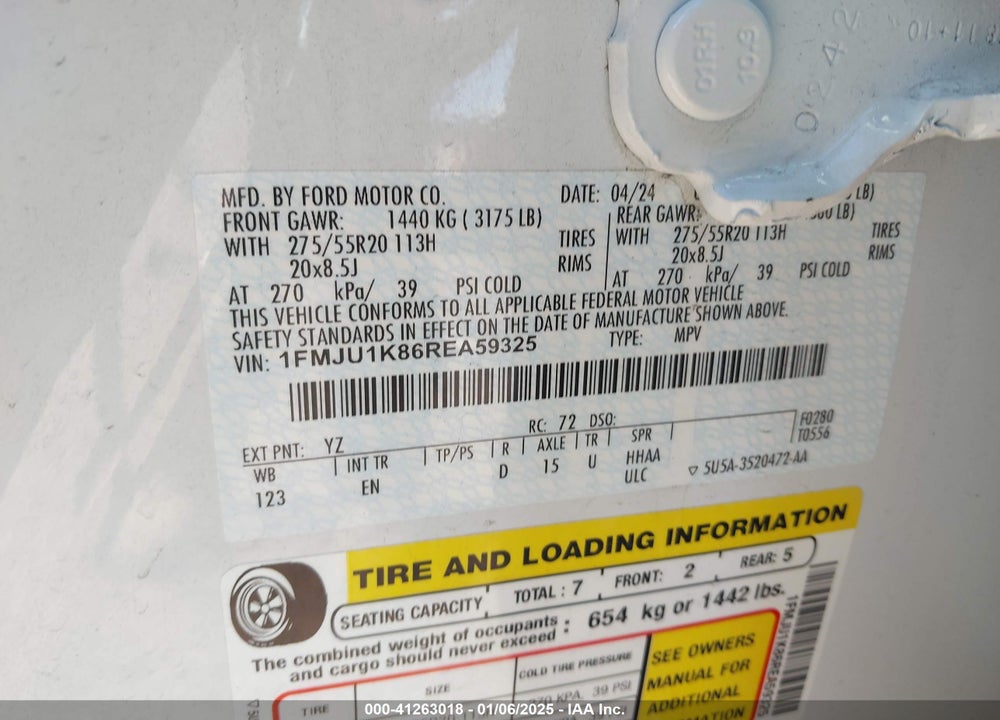 2024 FORD EXPEDITION LIMITED VIN: 1FMJU1K86REA59325