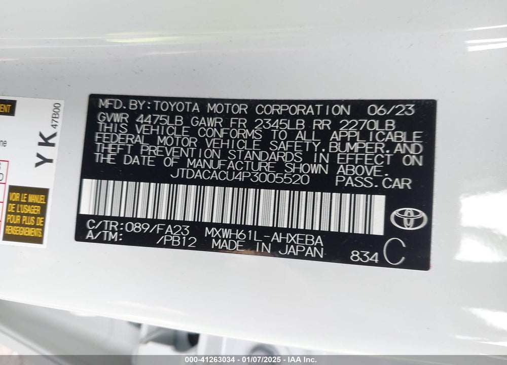 2023 TOYOTA PRIUS PRIME VIN: JTDACACU4P3005520