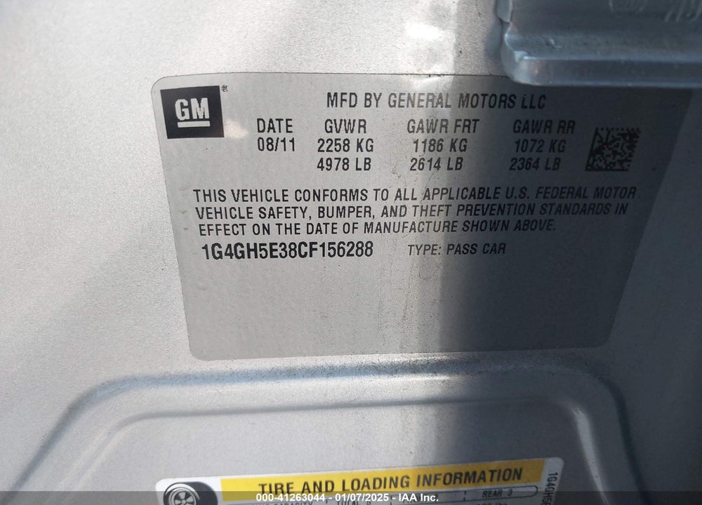 2012 BUICK LACROSSE VIN: 1G4GH5E38CF156288