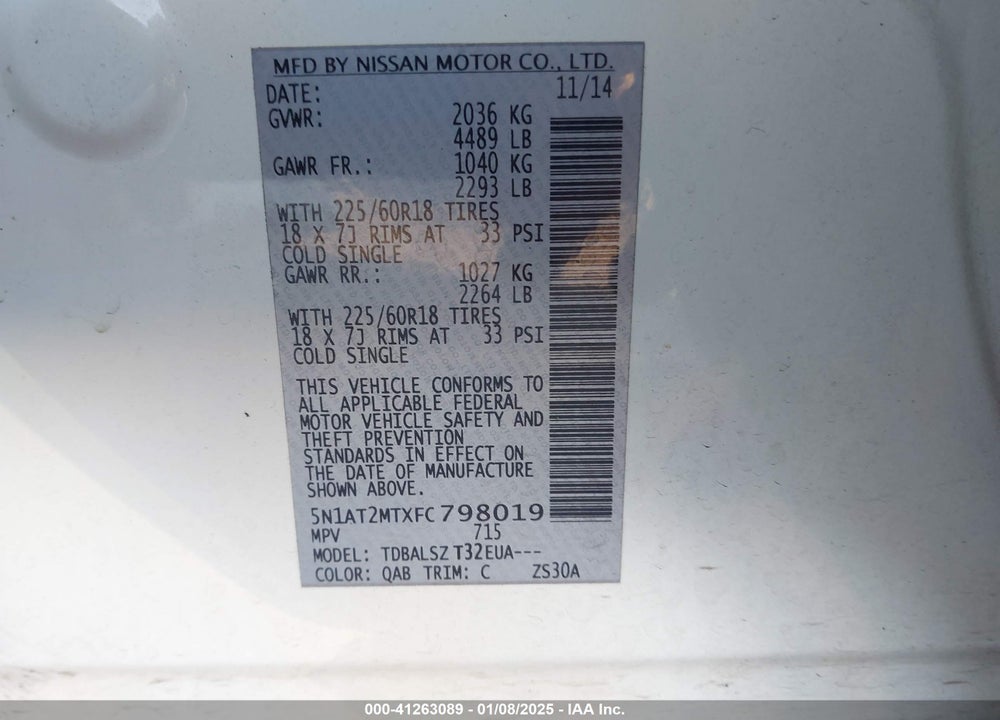 2015 NISSAN ROGUE VIN: 5N1AT2MTXFC798019