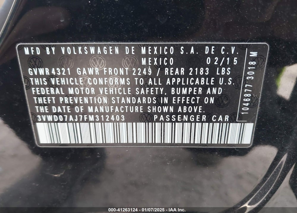 2015 VOLKSWAGEN JETTA 1.8T SE VIN: 3VWD07AJ7FM312403