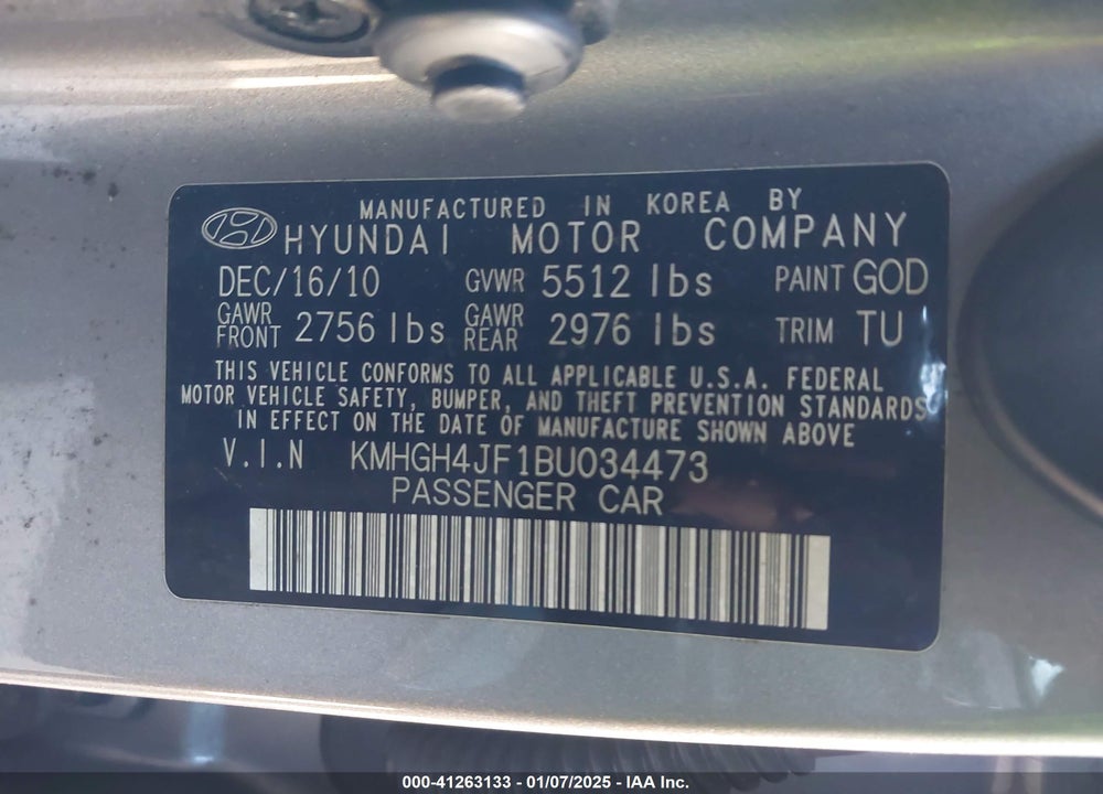 2011 HYUNDAI EQUUS SIGNATURE VIN: KMHGH4JF1BU034473