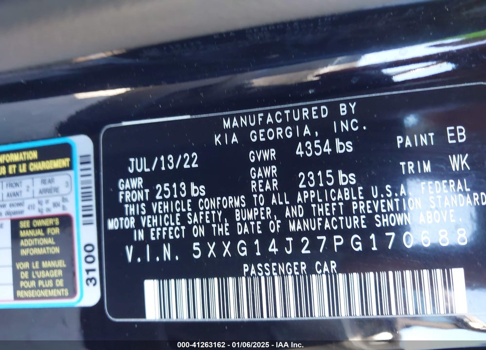 2023 KIA K5 VIN: 5XXG14J27PG170688