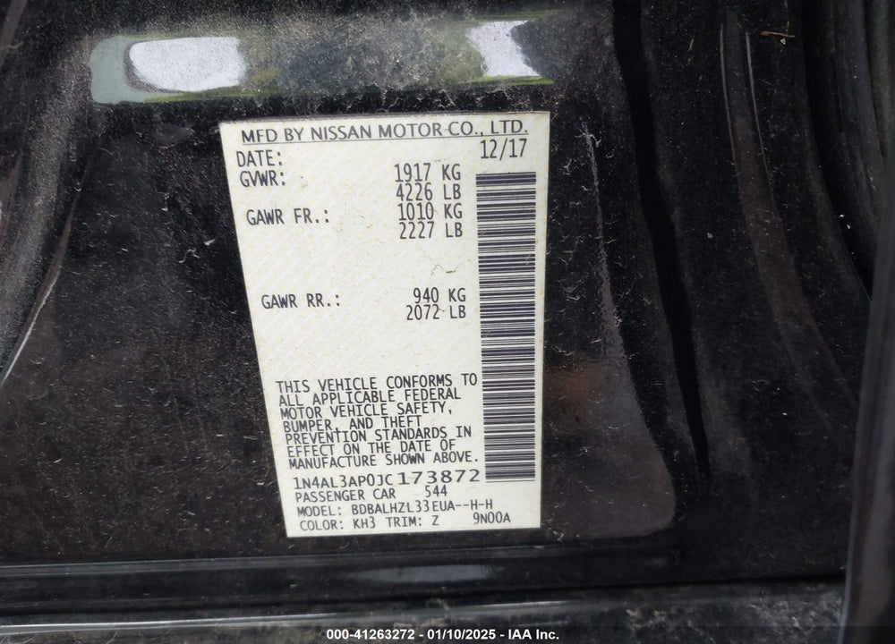 2018 NISSAN ALTIMA VIN: 1N4AL3AP0JC173872