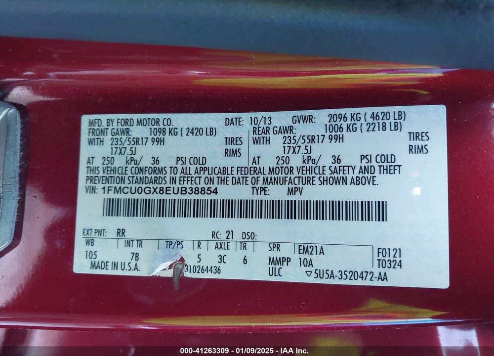 2014 FORD ESCAPE VIN: 1FMCU0GX8EUB38854