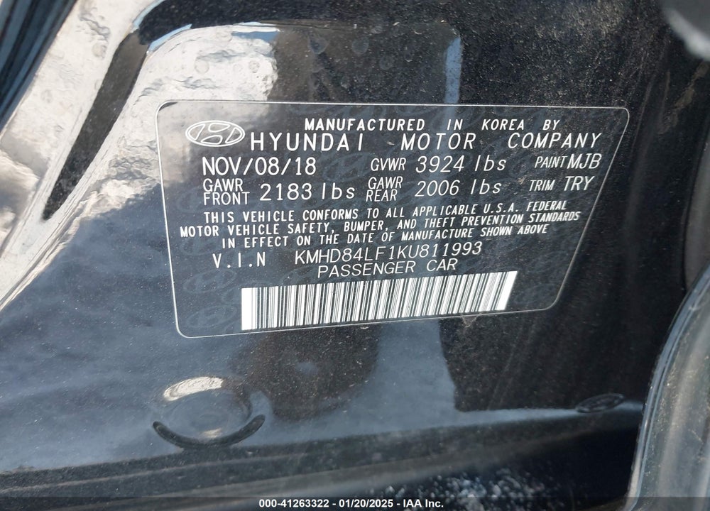 2019 HYUNDAI ELANTRA VIN: KMHD84LF1KU811993