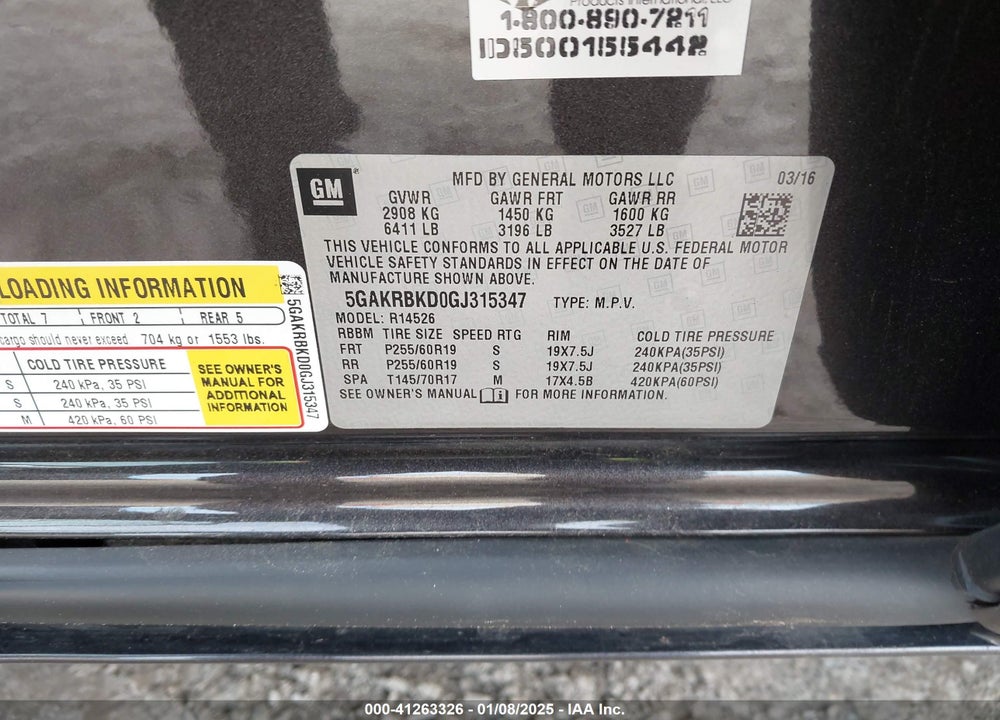 2016 BUICK ENCLAVE VIN: 5GAKRBKD0GJ315347