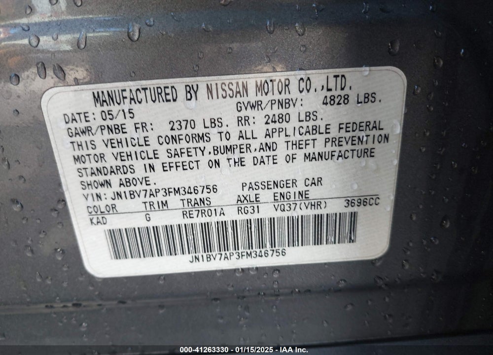 2015 INFINITI Q50 VIN: JN1BV7AP3FM346756