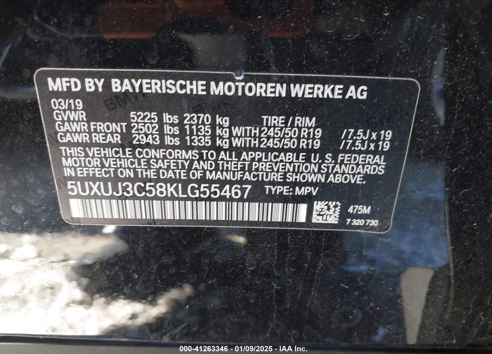 2019 BMW X4 VIN: 5UXUJ3C58KLG55467