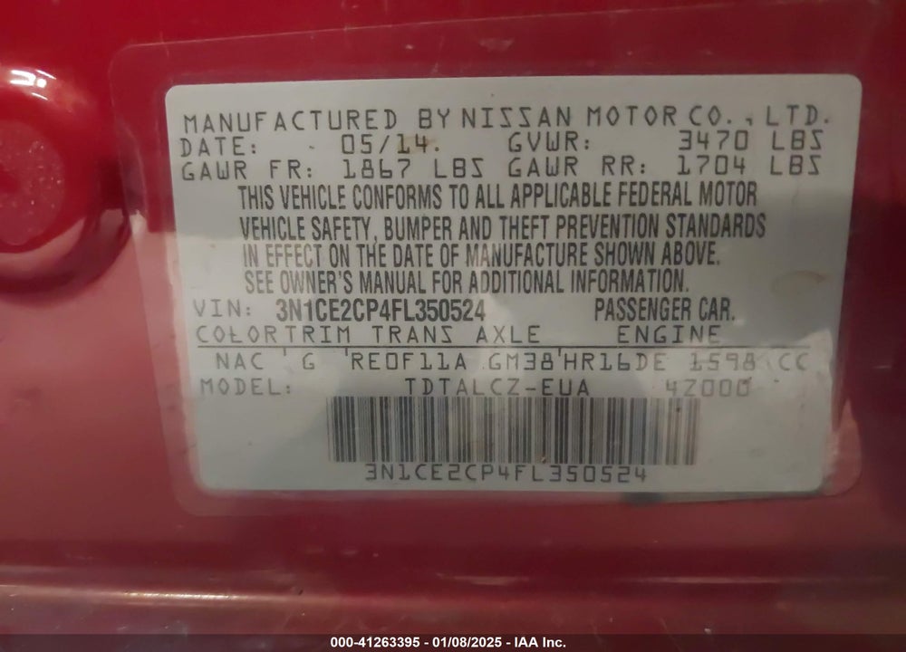 2015 NISSAN VERSA NOTE VIN: 3N1CE2CP4FL350524