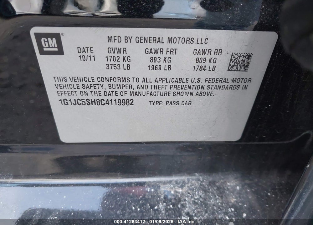 2012 CHEVROLET SONIC VIN: 1G1JC5SH8C4119982