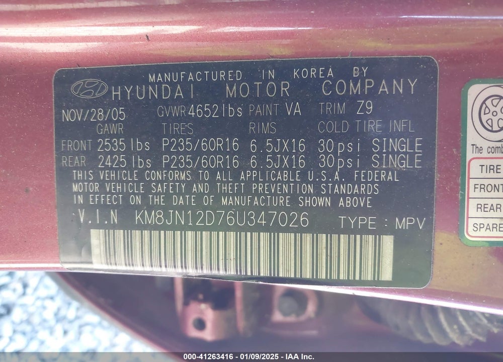 2006 HYUNDAI TUCSON GLS/LIMITED VIN: KM8JN12D76U347026