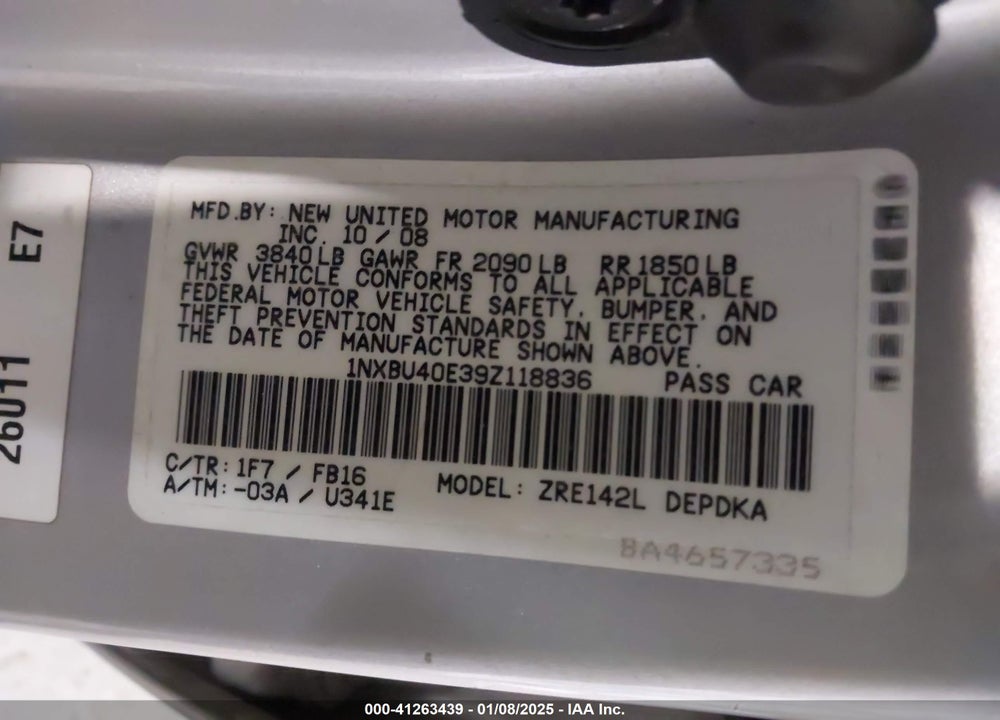 2009 TOYOTA COROLLA LE VIN: 1NXBU40E39Z118836