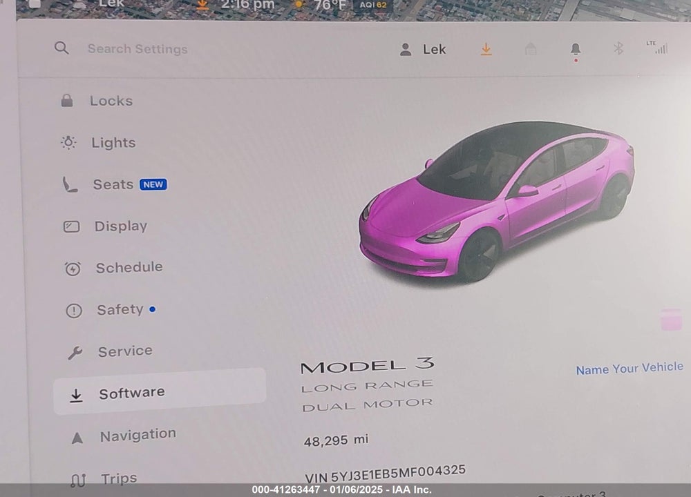 2021 TESLA MODEL 3 LONG RANGE DUAL MOTOR ALL-WHEEL DRIVE VIN: 5YJ3E1EB5MF004325