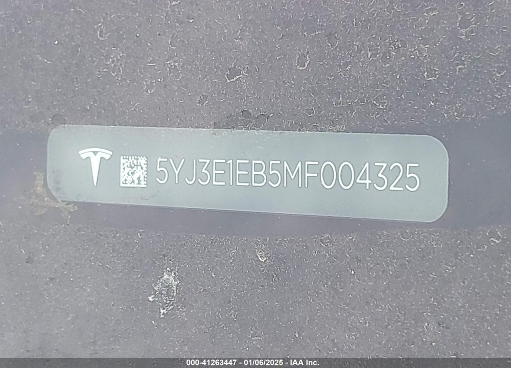 2021 TESLA MODEL 3 LONG RANGE DUAL MOTOR ALL-WHEEL DRIVE VIN: 5YJ3E1EB5MF004325