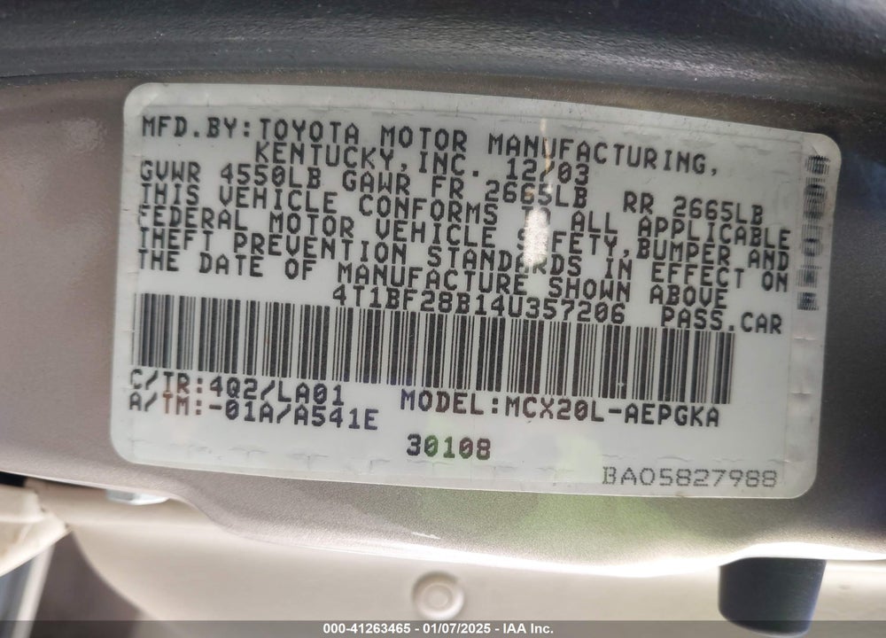 2004 TOYOTA AVALON XLS VIN: 4T1BF28B14U357206
