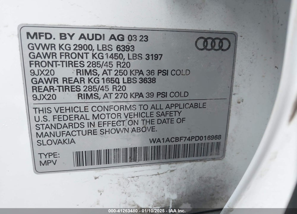 2023 AUDI Q7 PREMIUM 45 TFSI QUATTRO TIPTRONIC VIN: WA1ACBF74PD016968