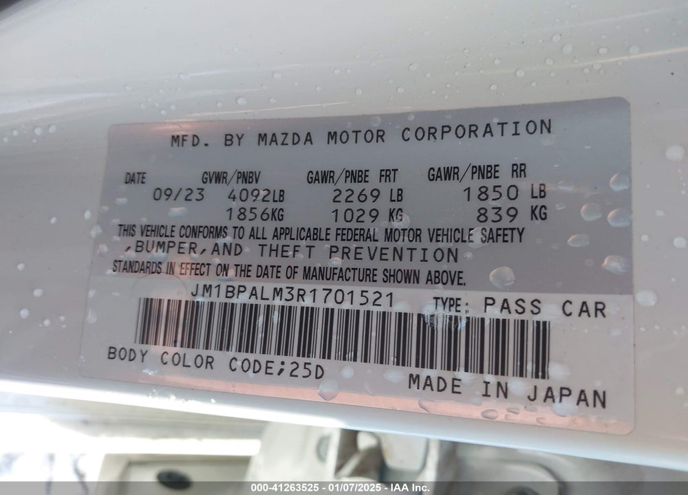 2024 MAZDA MAZDA3 VIN: JM1BPALM3R1701521