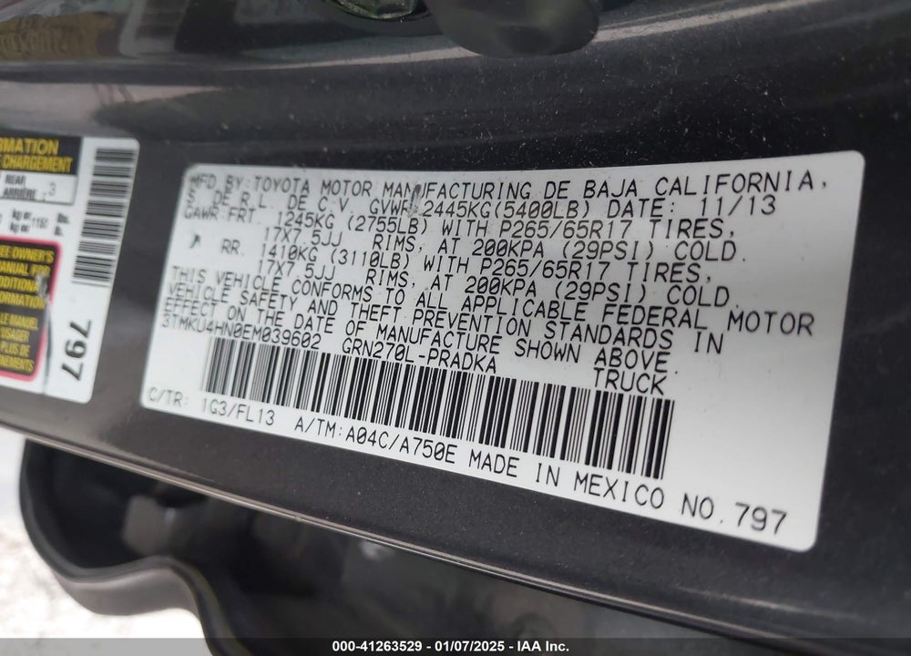 2014 TOYOTA TACOMA DBL CAB PRERUNNER LNG BED VIN: 3TMKU4HN0EM039602